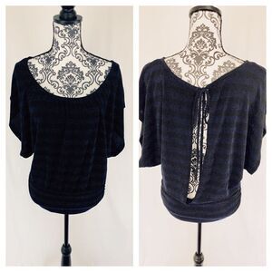 Express Glitter Open Back Dolman Scoop Neck Top